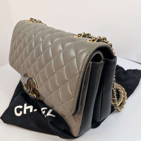 Chanel Two Tone Gray Navy Large Double Flap Bag - Picture 2 of 16